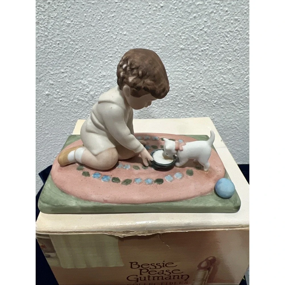 Vintage Porcelain Figurine Boy Feeding Cat By Bessie Pease Gutmann 1985 Taiwan